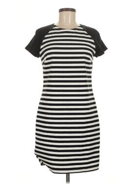 MICHAEL Michael Kors Black & White Striped Raglan Sleeve Shift Dress Size 16